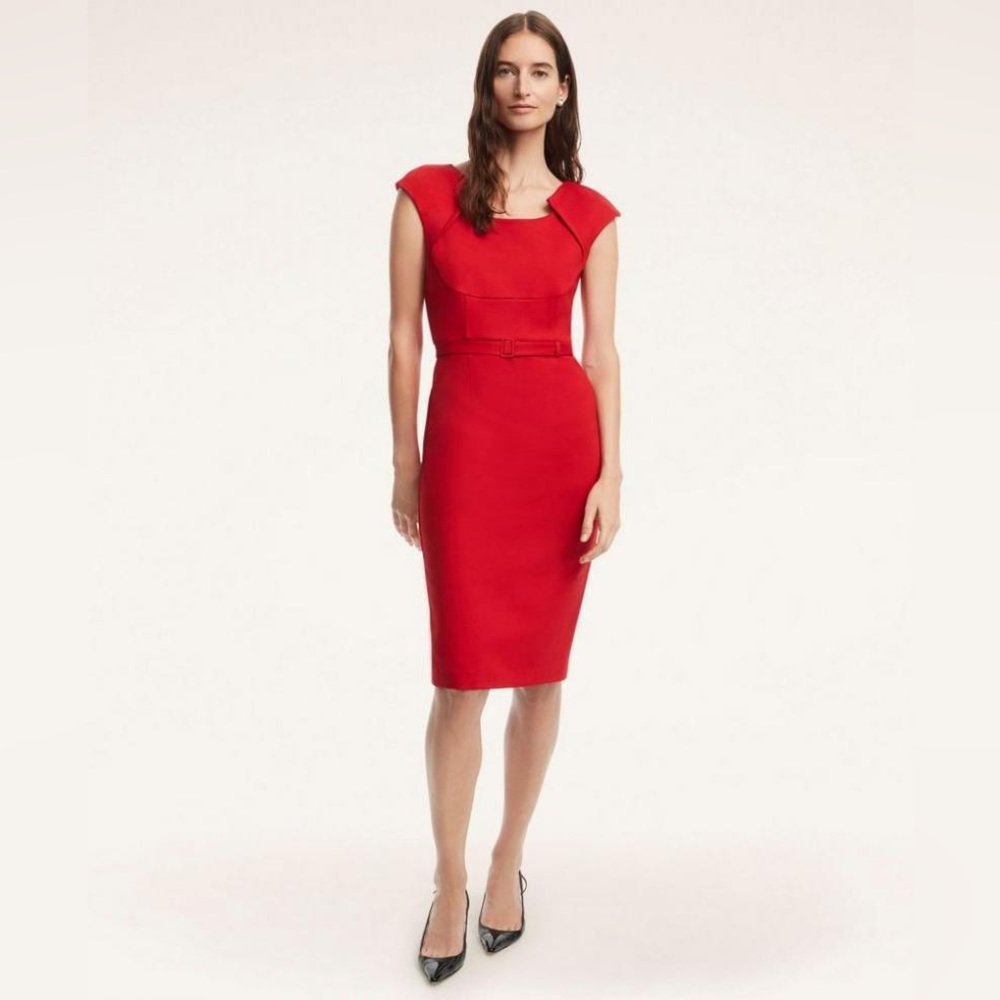 Red Brooks Brothers Stretch Sheath Dress with Belt